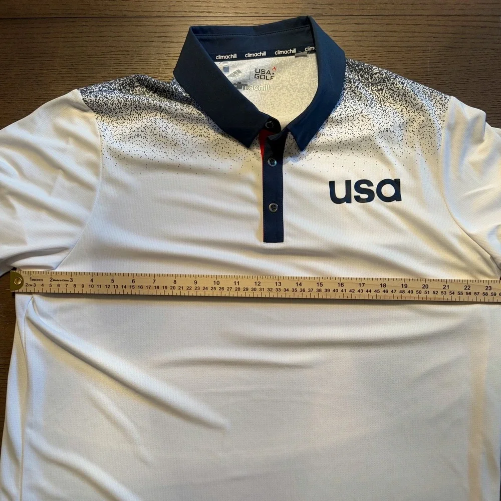 Adidas USA Golf Climachill Polo Shirt Mens XL White Navy Speckle Gradient